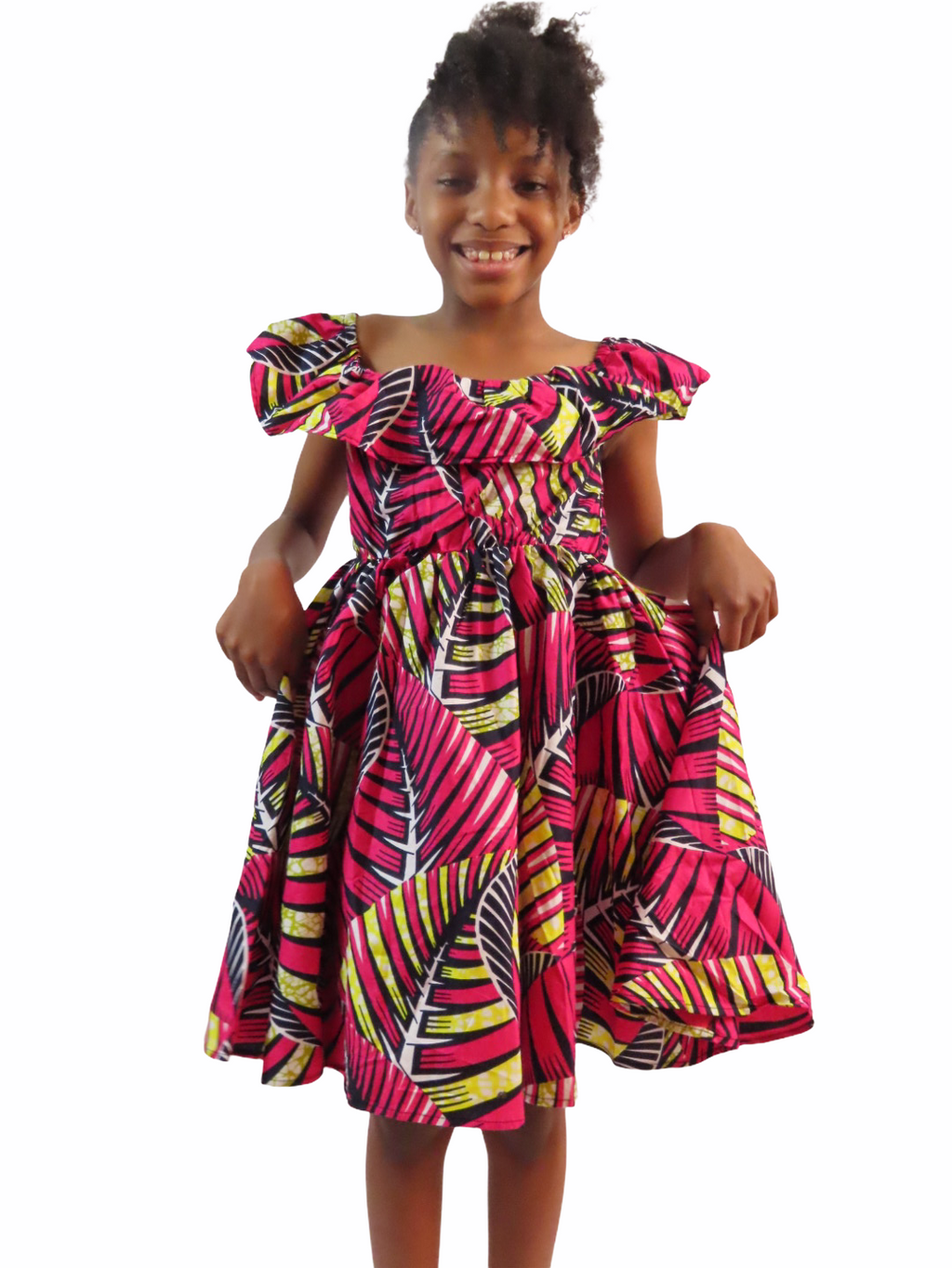 Pink wax print over shoulder dress