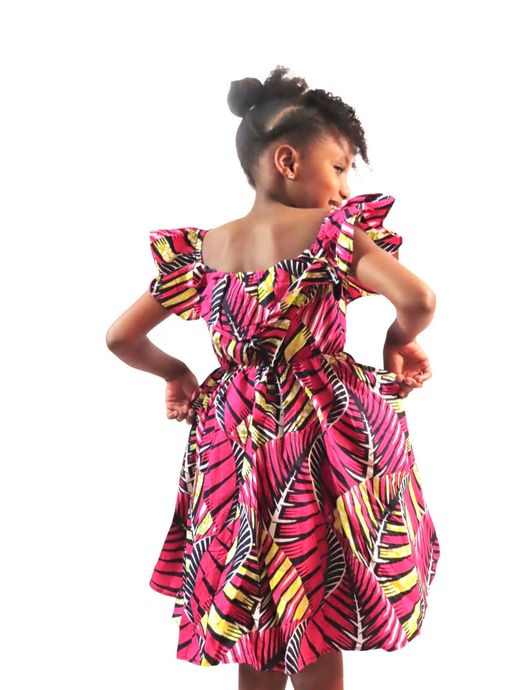 Pink wax print over shoulder dress