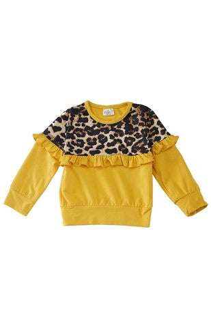 Mustard leopard ruffle top