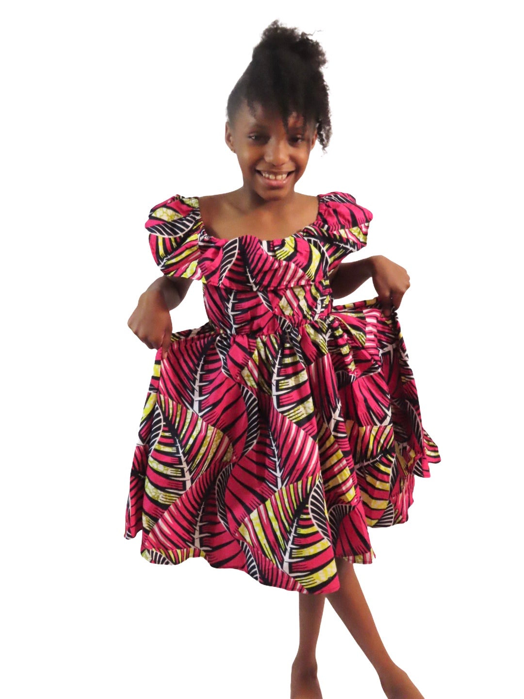 Pink wax print over shoulder dress